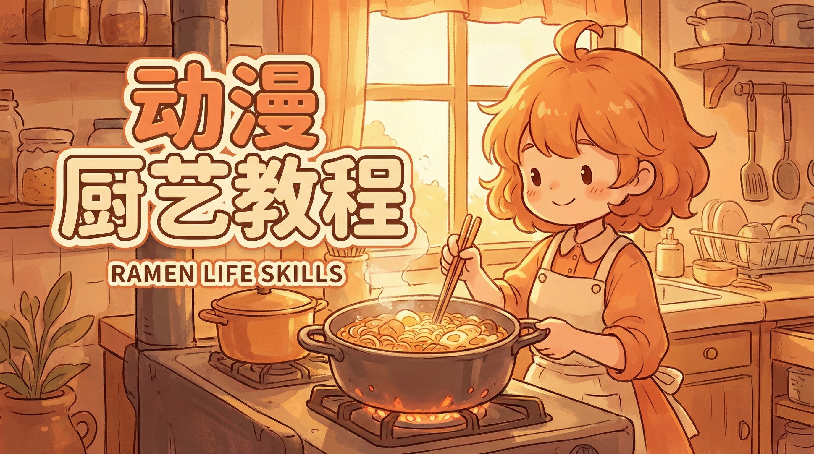 寸止挑战动漫厨艺教程-拉面制作动漫演示